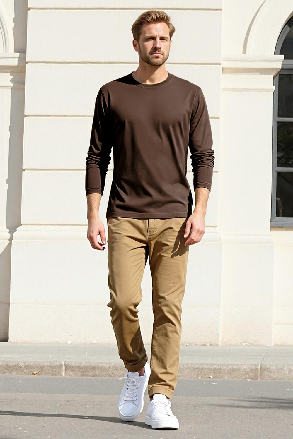 Men's Mercerized Cotton Long Sleeves T-Shirt - Brown