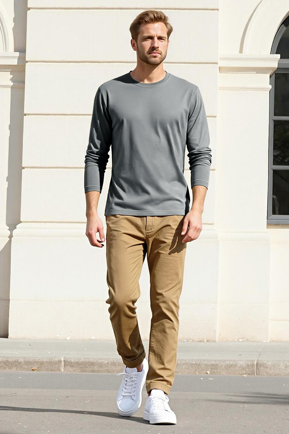 Men's Mercerized Cotton Long Sleeves T-Shirt - Grey