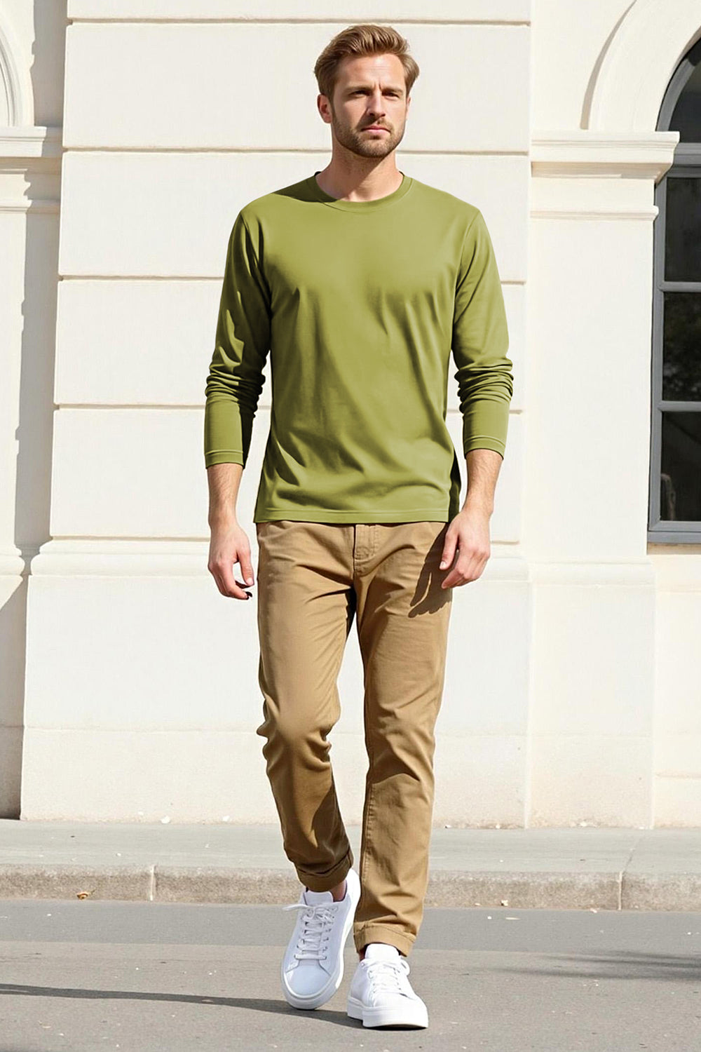 Men's Mercerized Cotton Long Sleeves T-Shirt - Green