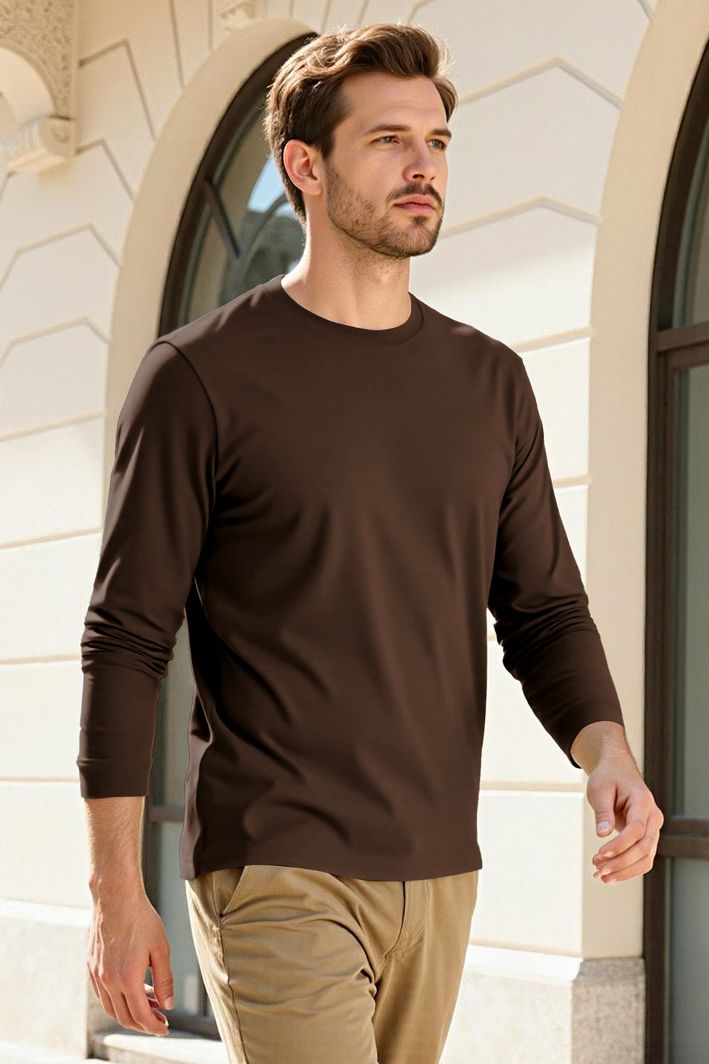 Men's Mercerized Cotton Long Sleeves T-Shirt - Brown