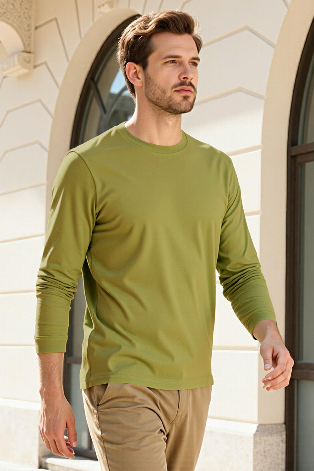Men's Mercerized Cotton Long Sleeves T-Shirt - Green
