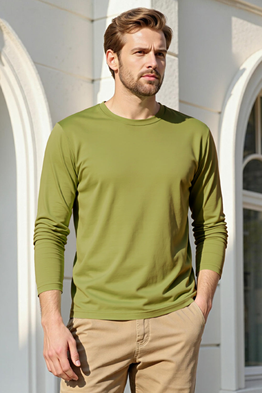 Men's Mercerized Cotton Long Sleeves T-Shirt - Green