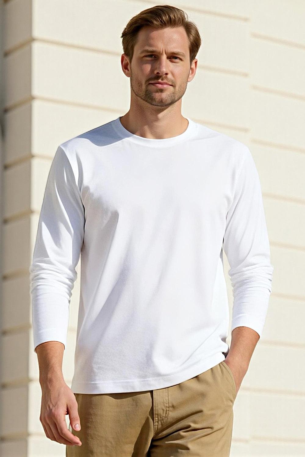 Men's Mercerized Cotton Long Sleeves T-Shirt - White
