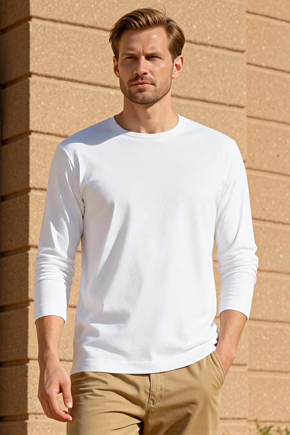 Men's Mercerized Cotton Long Sleeves T-Shirt - White
