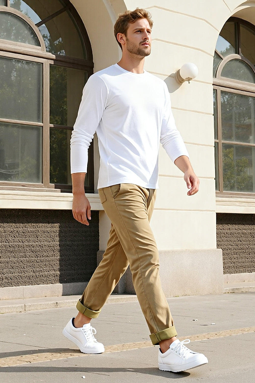 Men's Mercerized Cotton Long Sleeves T-Shirt - White