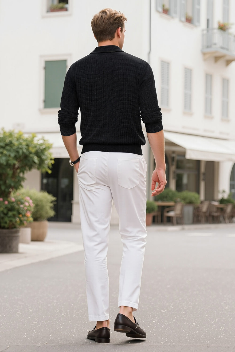 Men's Black Slim Fit Polo Shirt - Button