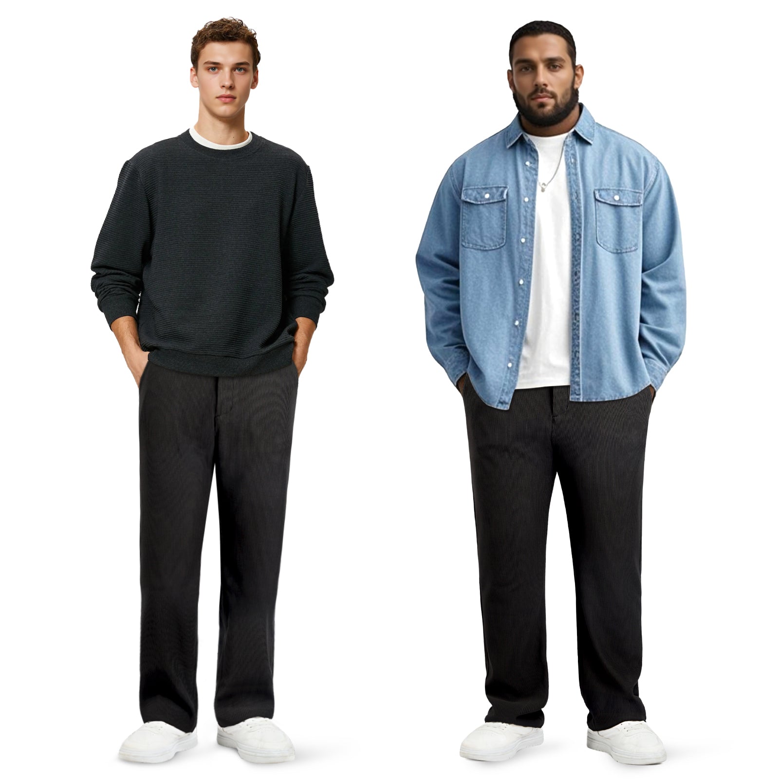 Mens  Casual Ribbed Fabric Pant - Black