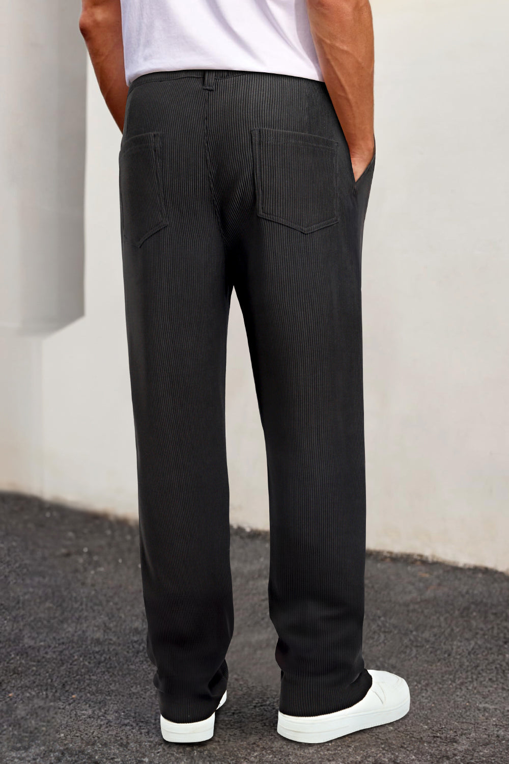 Mens  Casual Ribbed Fabric Pant - Black