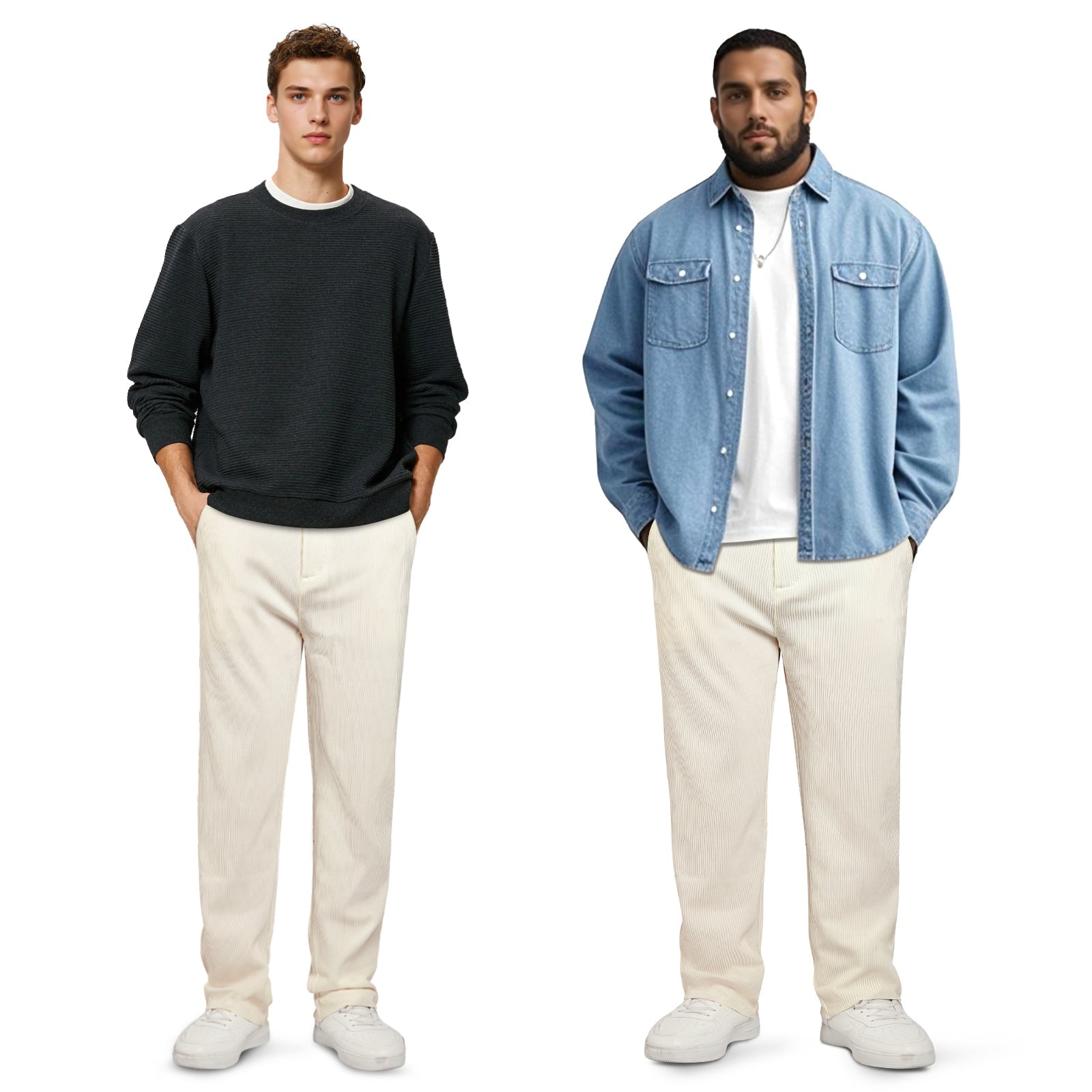 Mens  Casual Ribbed Fabric Pant - Beige