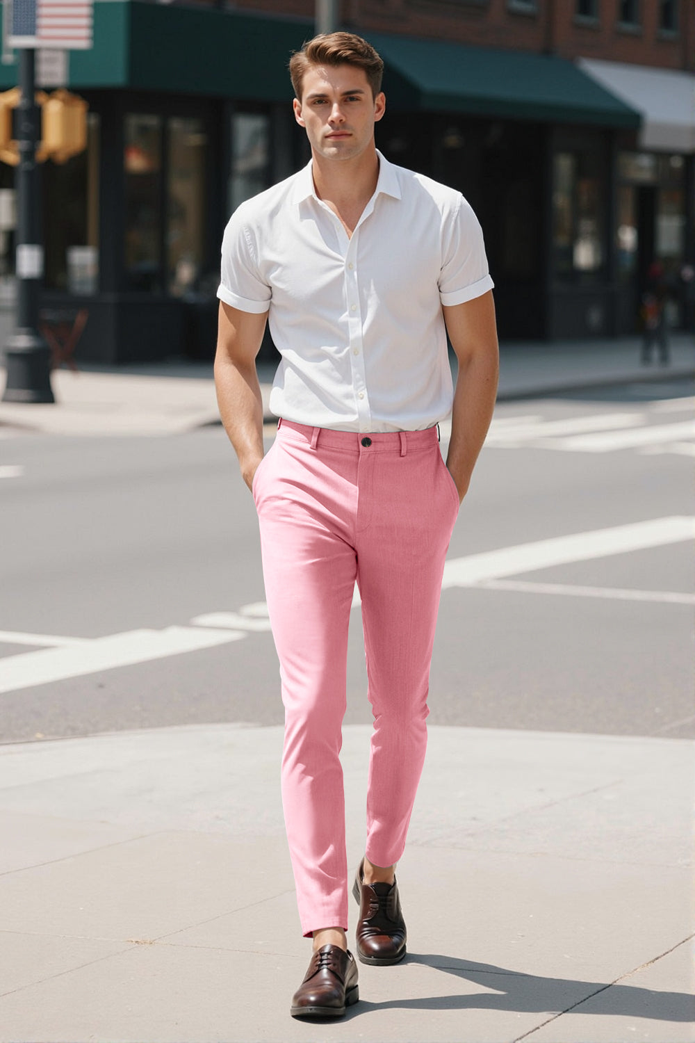 Mens Classic Fit Dress Pant - Pink