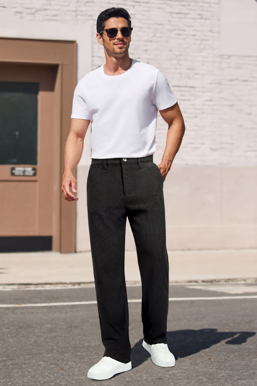 Mens  Casual Ribbed Fabric Pant - Black
