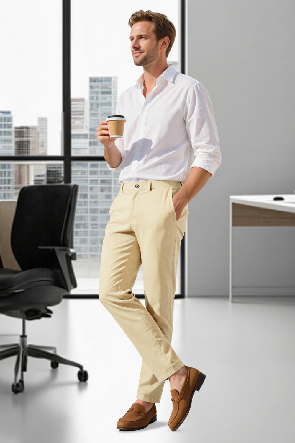 Mens Classic Fit Dress Pant - Light Khaki