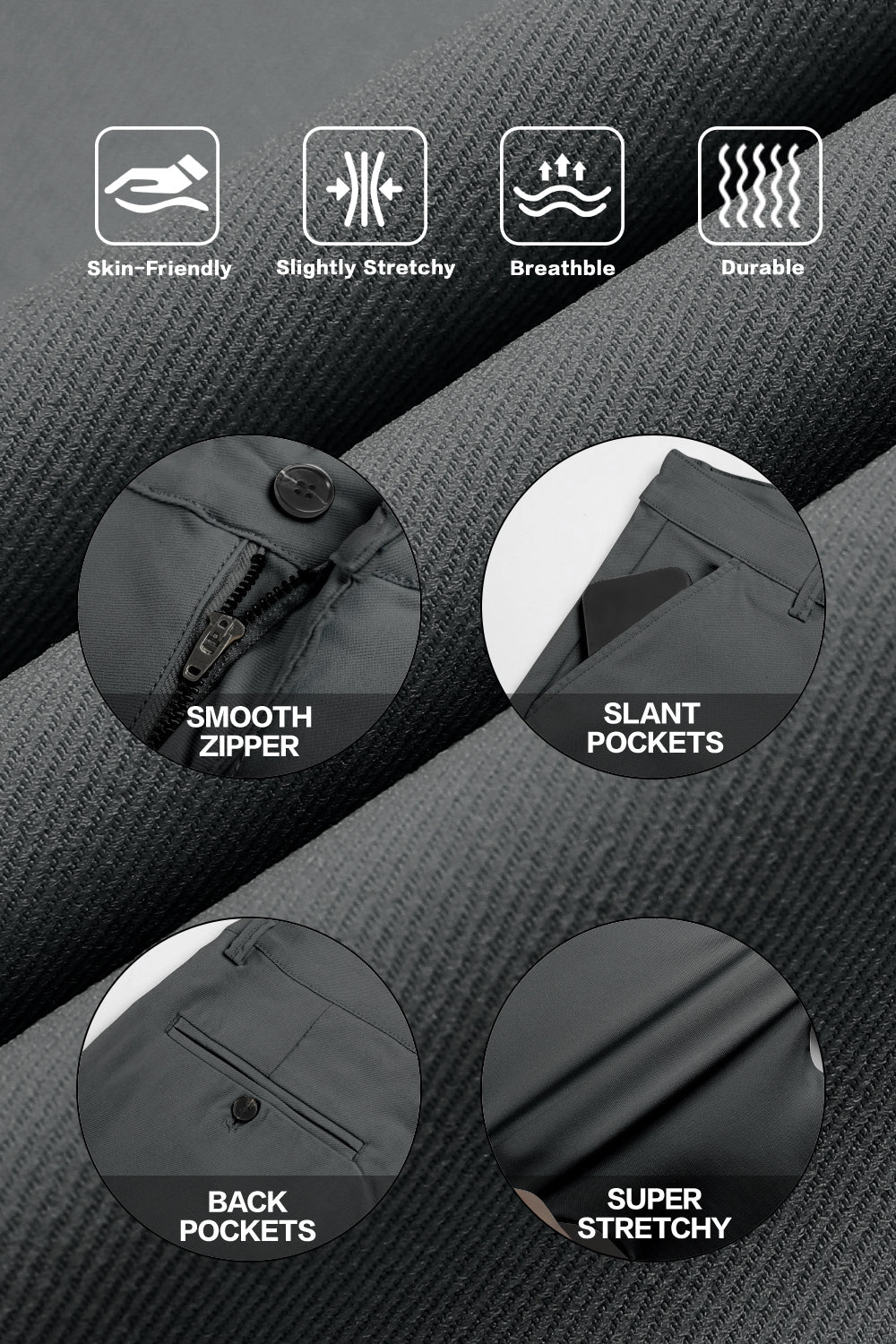 Mens Classic Fit Dress Pant - Dark Grey
