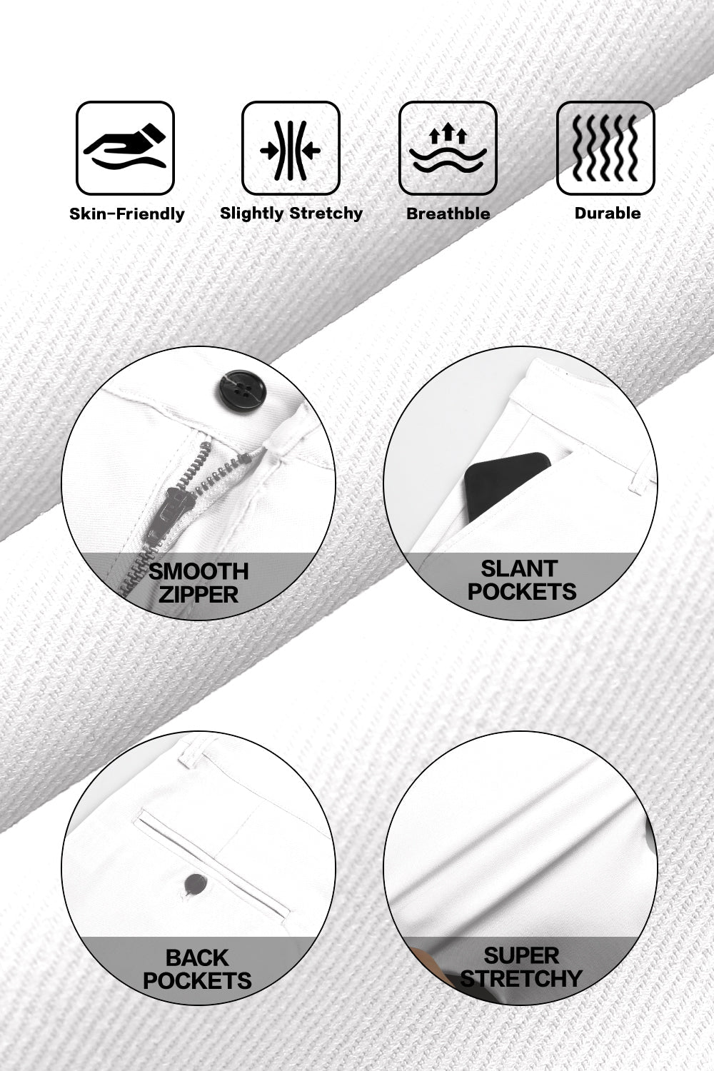 Mens Classic Fit Dress Pant - White