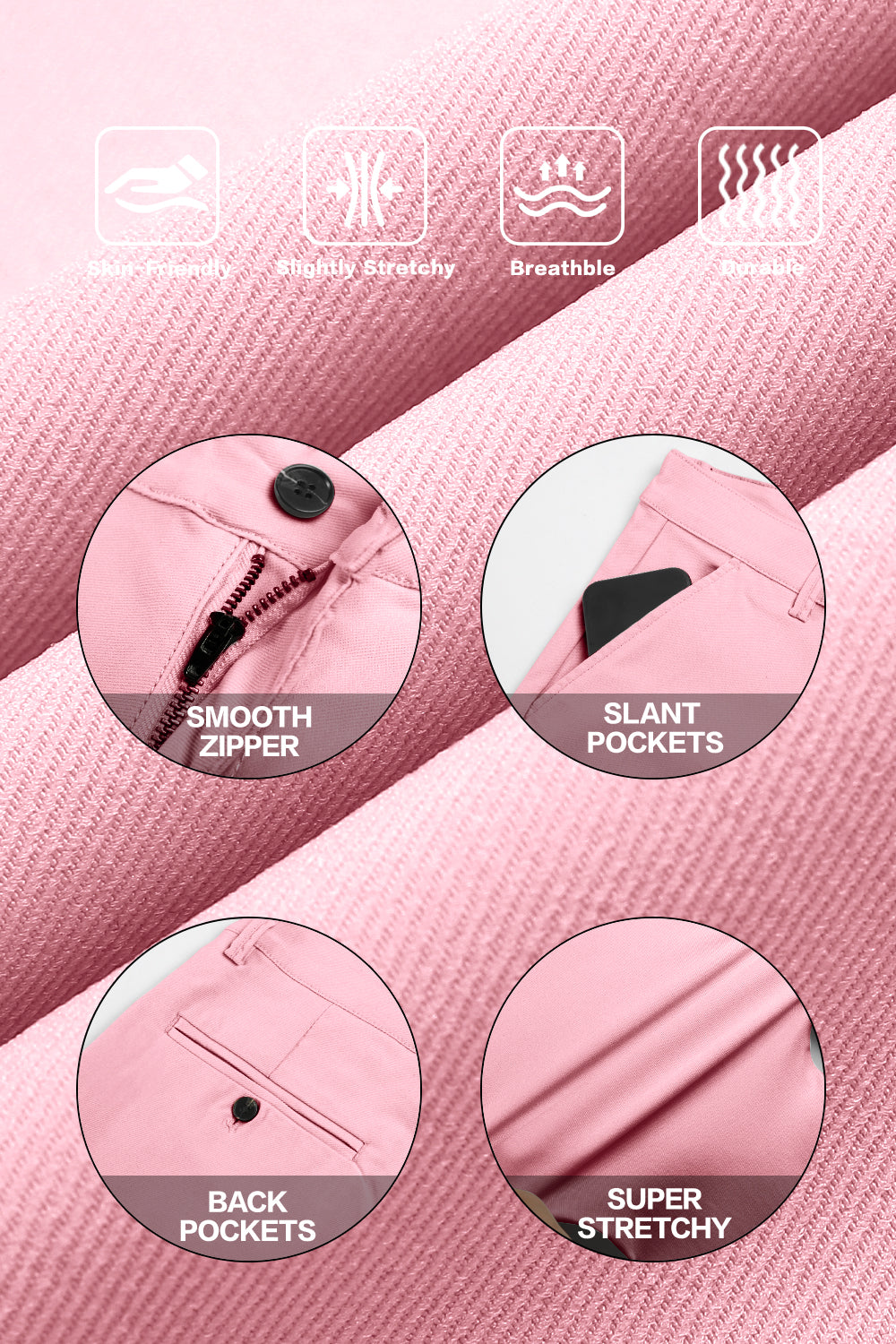 Mens Classic Fit Dress Pant - Pink
