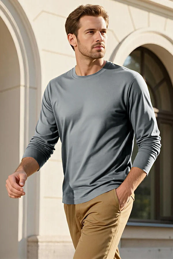Men's Mercerized Cotton Long Sleeves T-Shirt - Grey