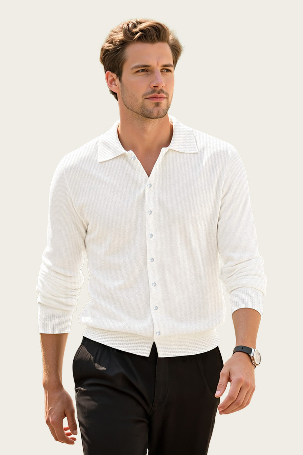 Men's White Slim Fit Polo Shirt - Button