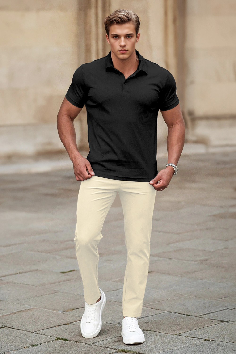 Mens Slim Fit Dress Pant - Off White