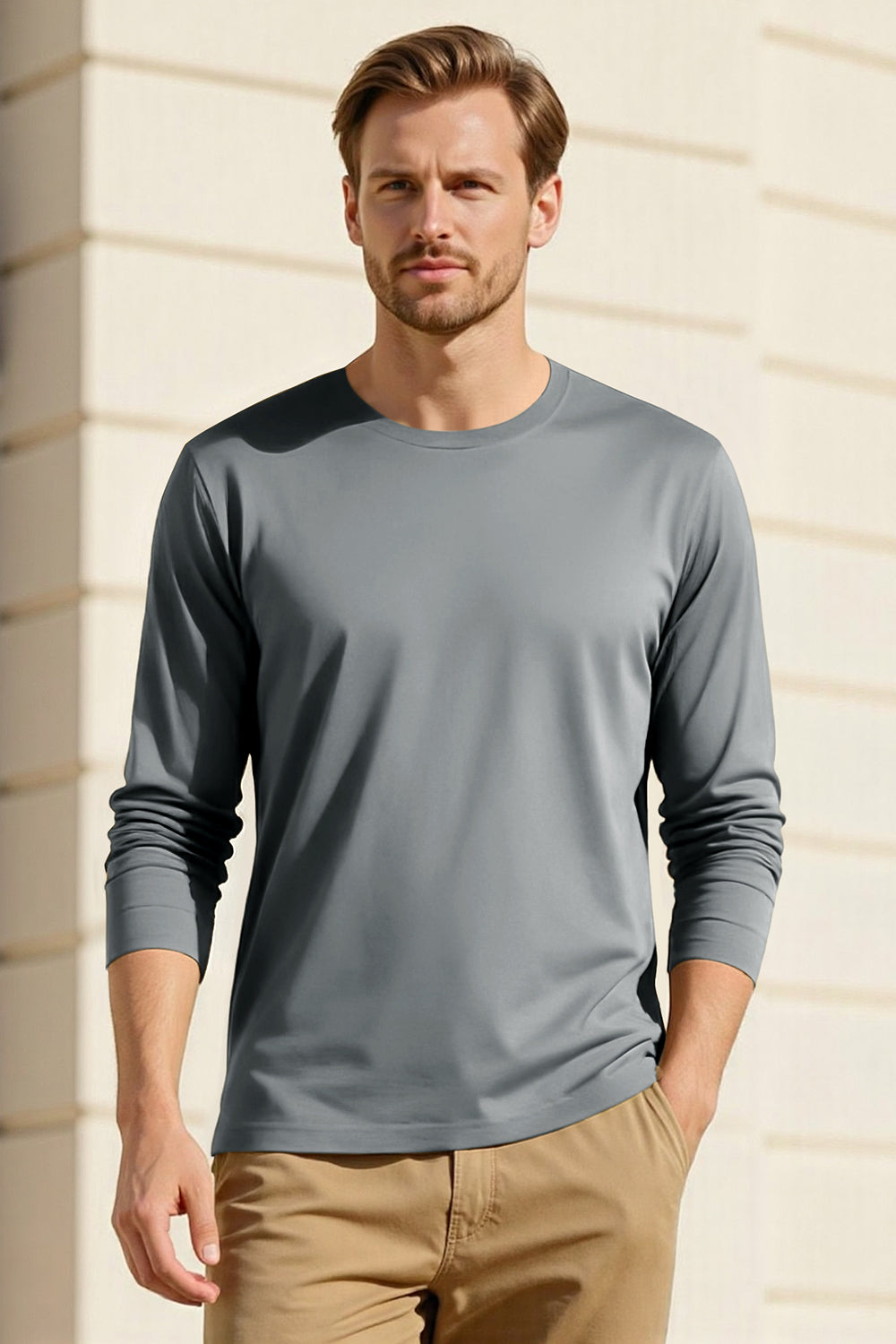 Men's Mercerized Cotton Long Sleeves T-Shirt - Grey
