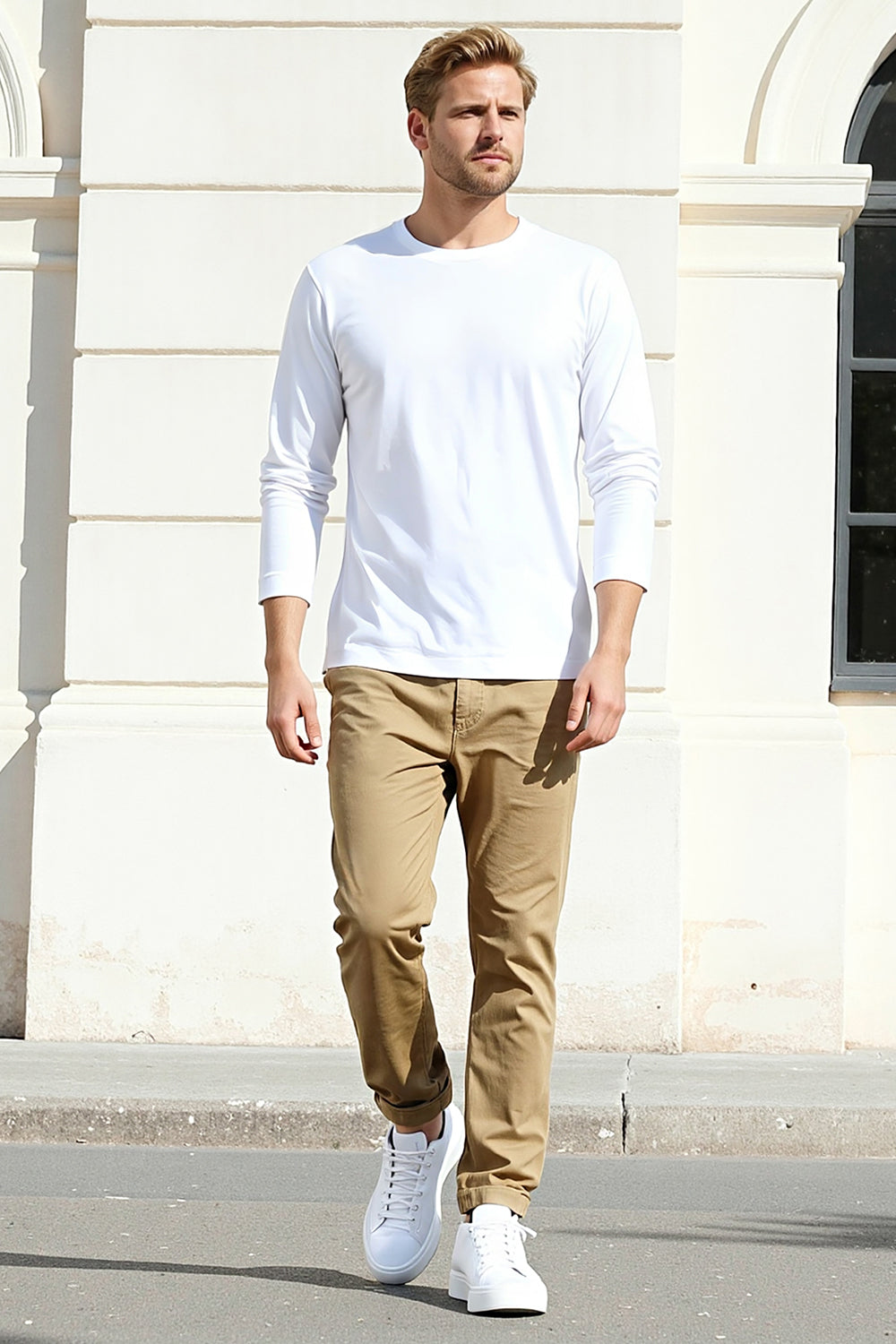 Men's Mercerized Cotton Long Sleeves T-Shirt - White