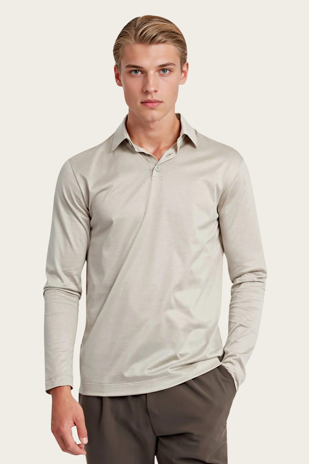 Men's Mercerized Cotton Polo Shirt - Sandstone Beige
