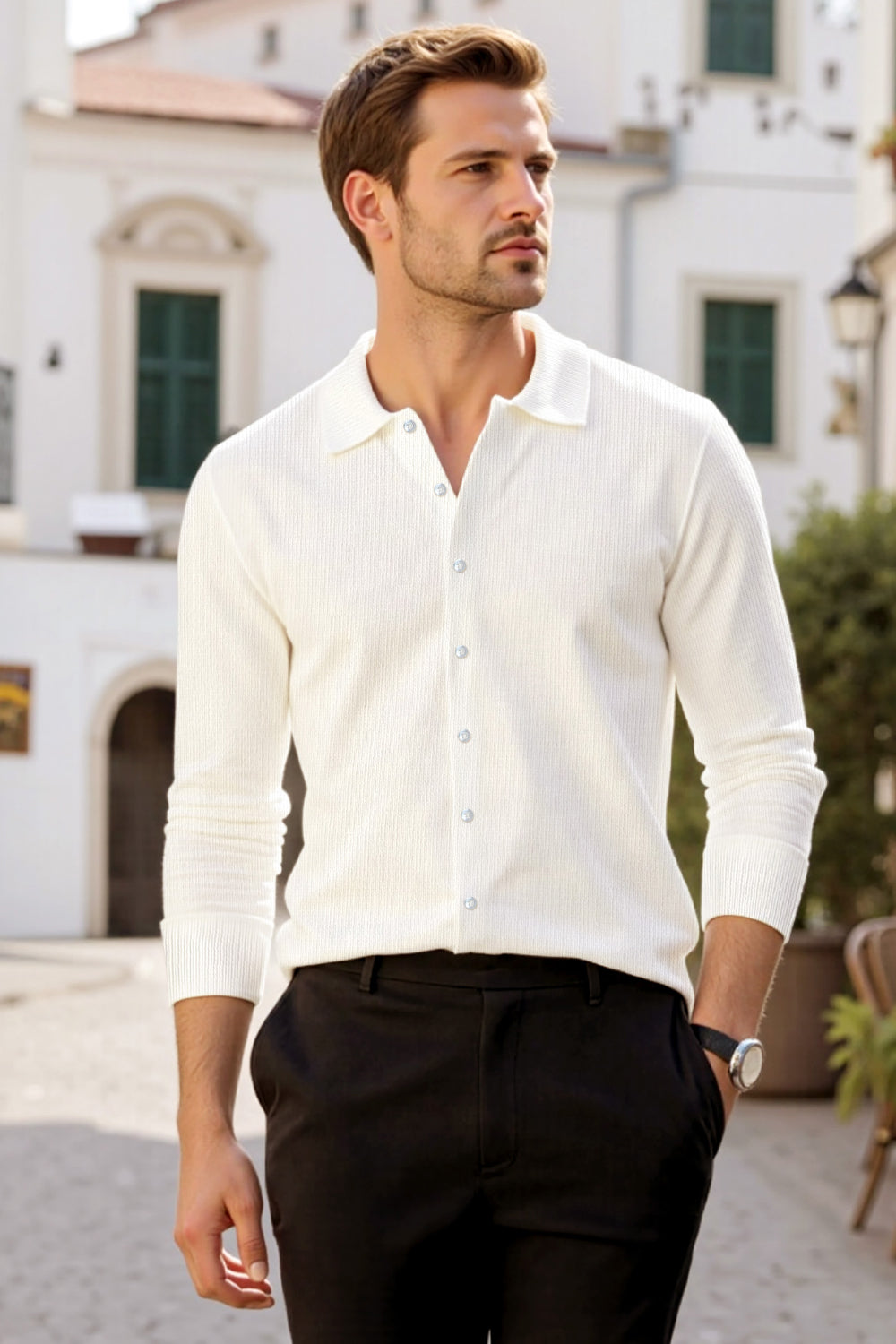 Men's White Slim Fit Polo Shirt - Button