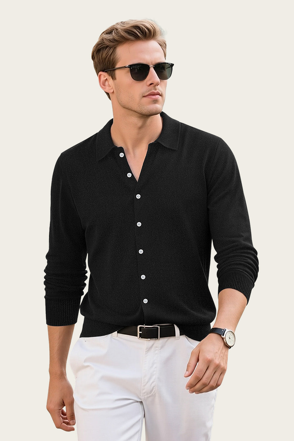 Men's Black Slim Fit Polo Shirt - Button